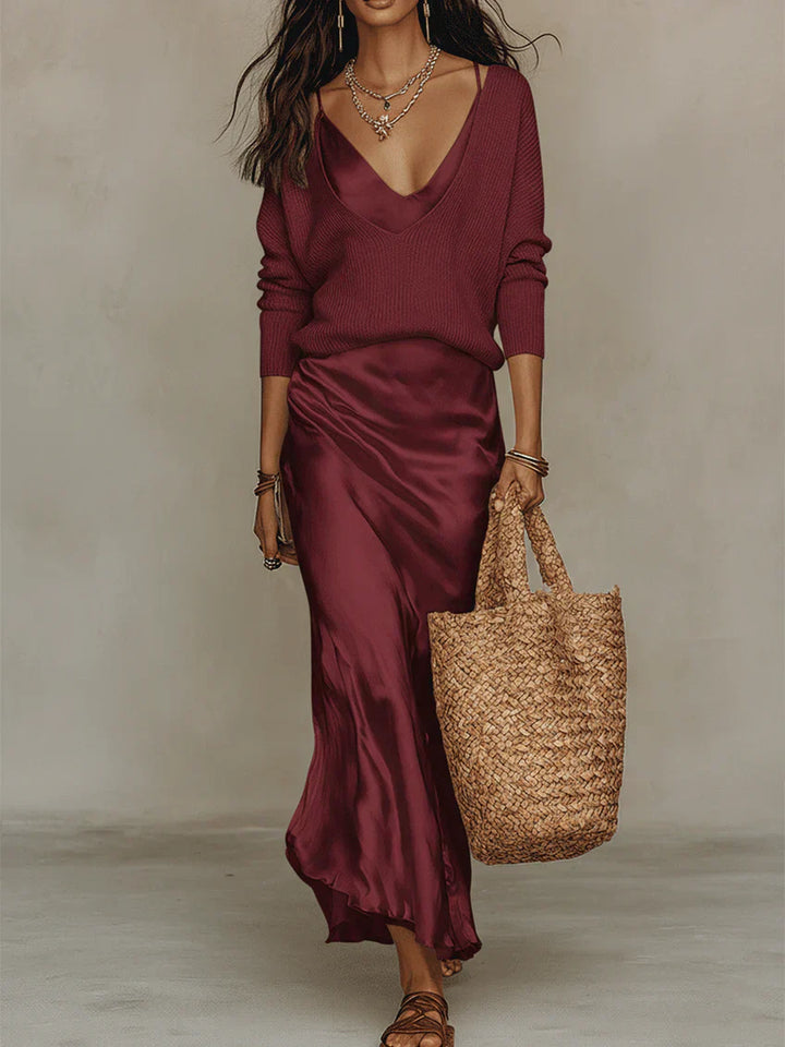 Glossy™ Slip Dress & Knit Set