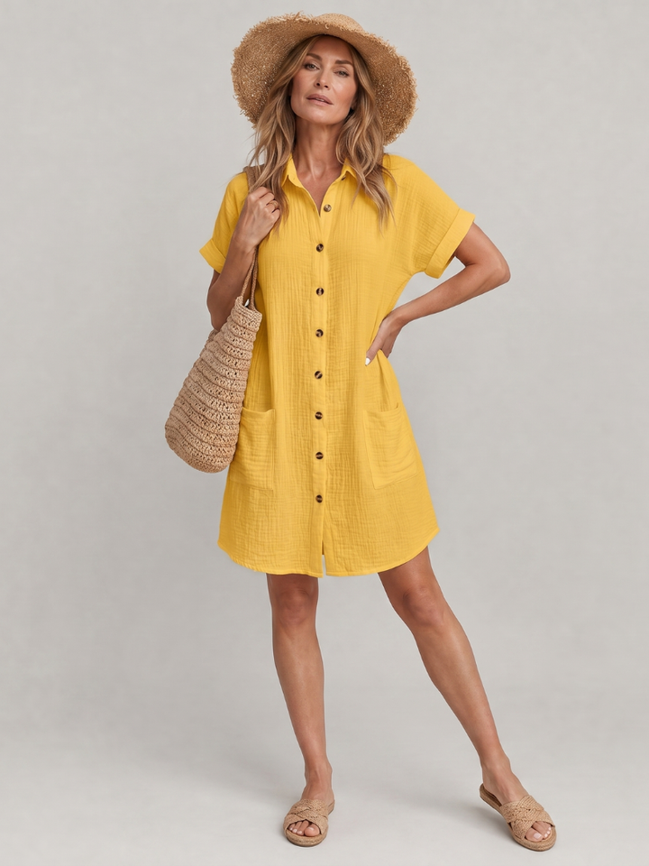 Lynn™ | Short Sleeve Front Pockets Knee Length Dress