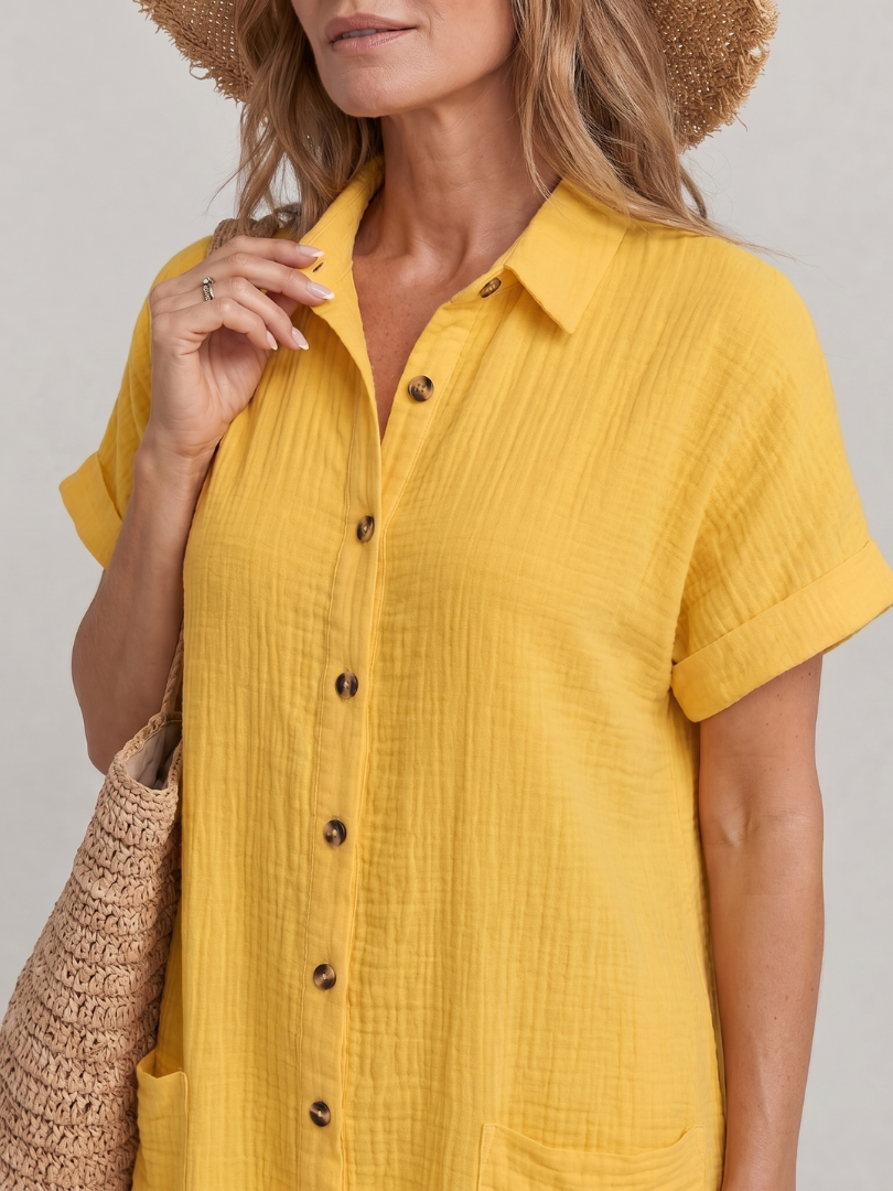 Lynn™ | Short Sleeve Front Pockets Knee Length Dress
