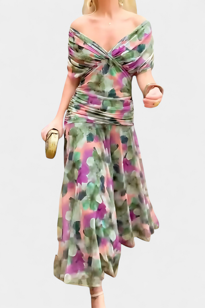 Claire™ | Elegant Long Floral V-Neck Flow Dress