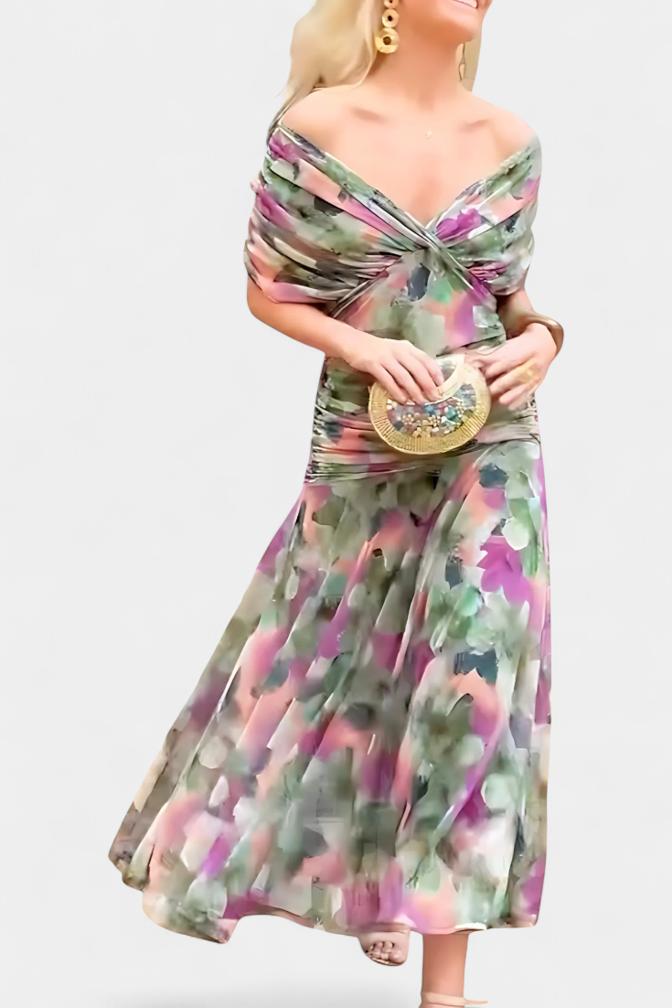 Claire™ | Elegant Long Floral V-Neck Flow Dress