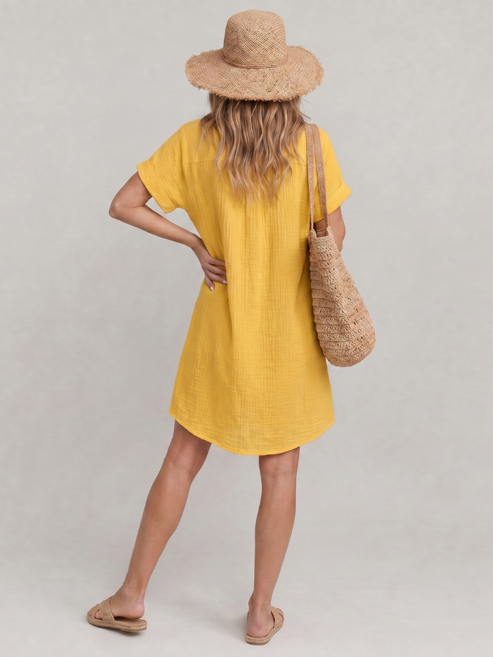 Lynn™ | Short Sleeve Front Pockets Knee Length Dress