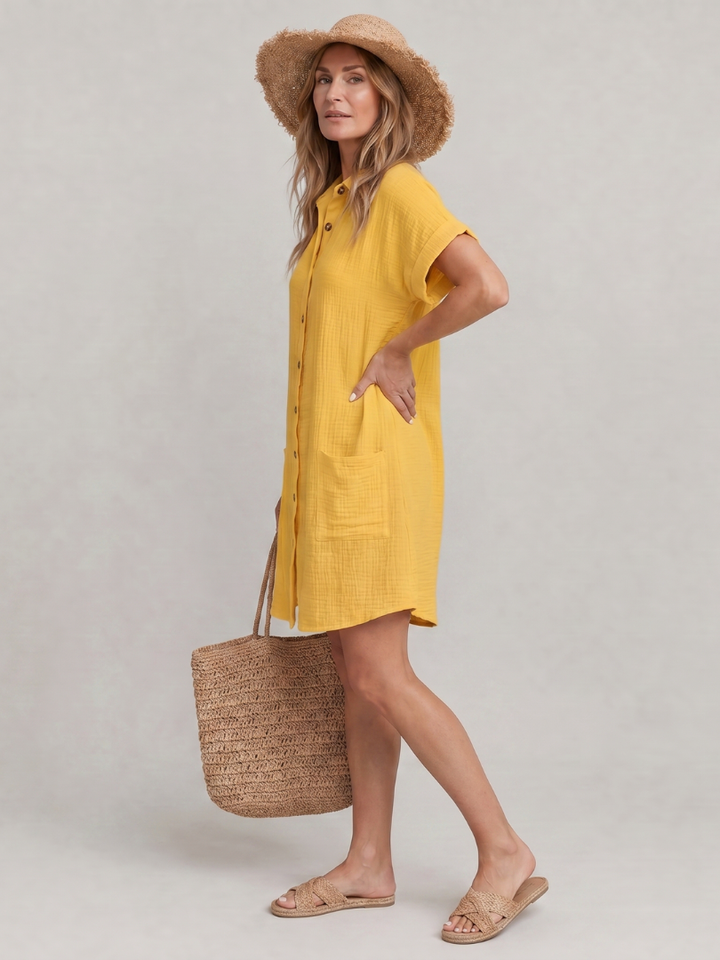 Lynn™ | Short Sleeve Front Pockets Knee Length Dress