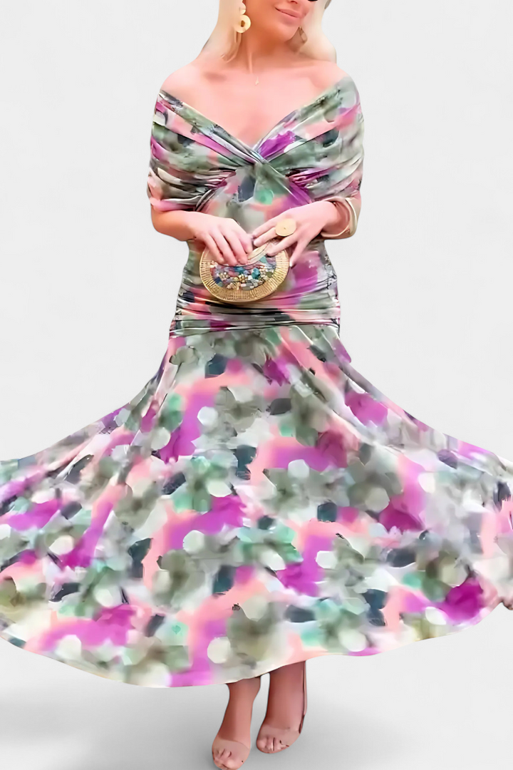 Claire™ | Elegant Long Floral V-Neck Flow Dress