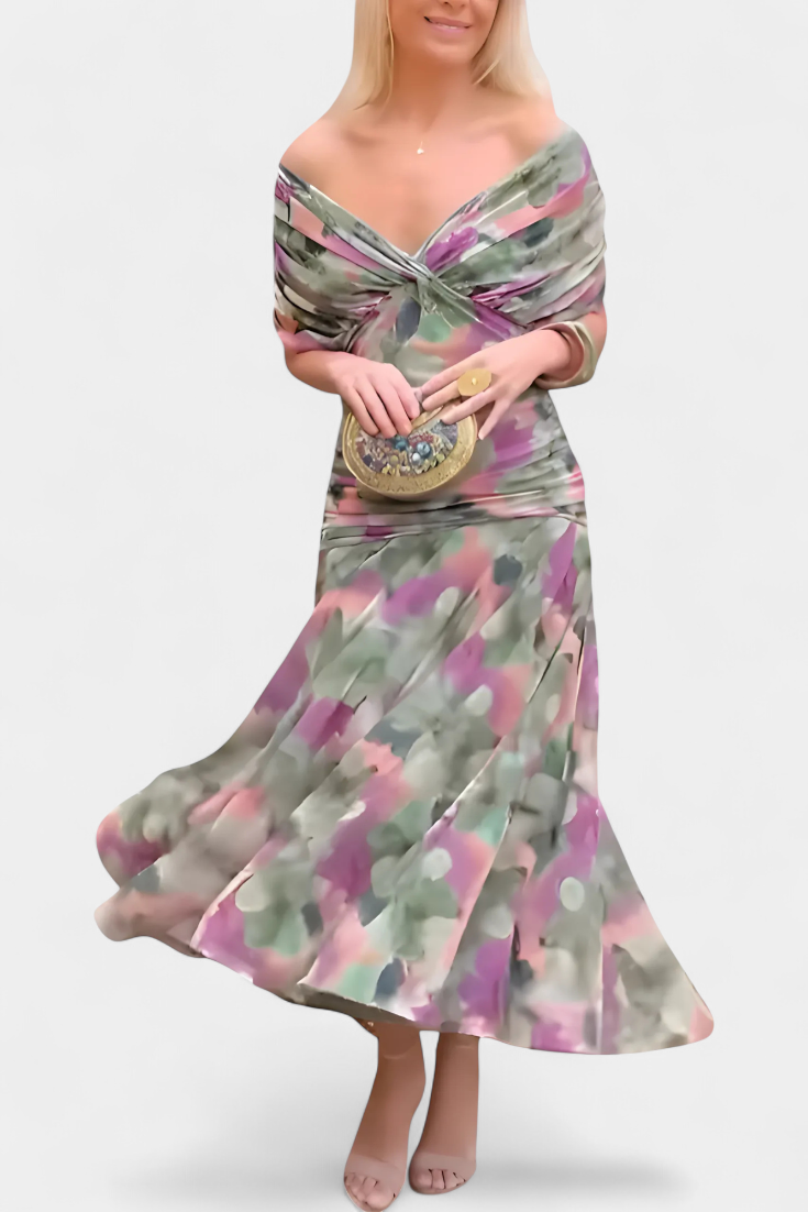 Claire™ | Elegant Long Floral V-Neck Flow Dress
