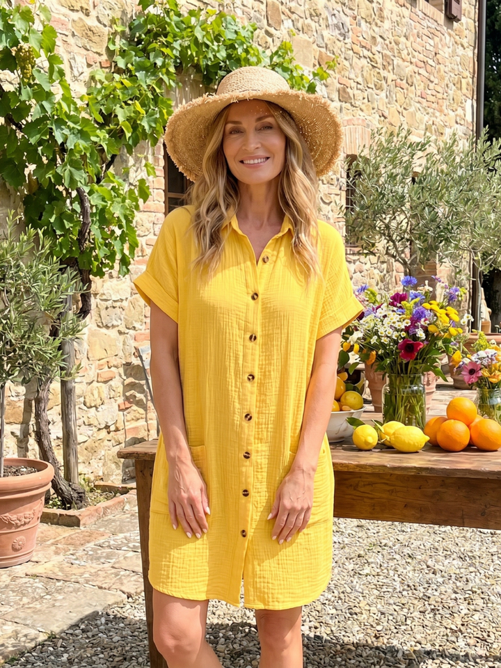 Lynn™ | Short Sleeve Front Pockets Knee Length Dress
