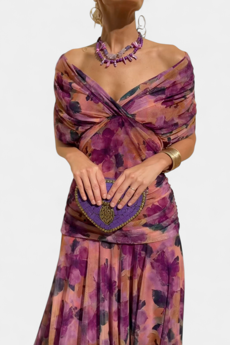 Claire™ | Elegant Long Floral V-Neck Flow Dress