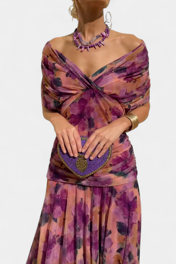 Claire™ | Elegant Long Floral V-Neck Flow Dress