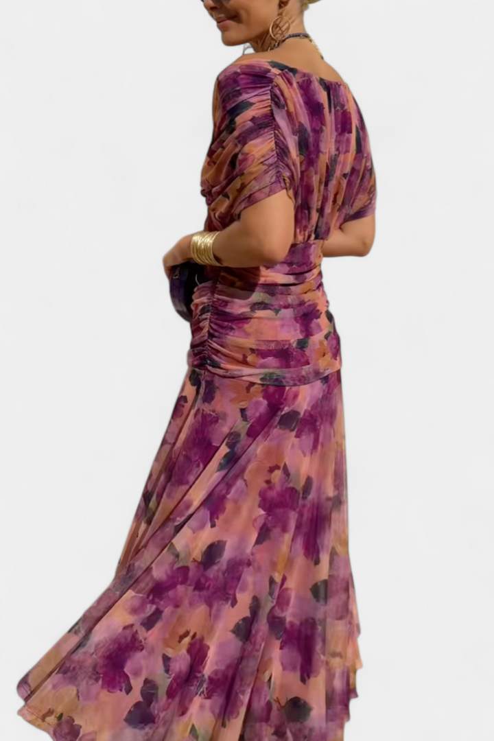 Claire™ | Elegant Long Floral V-Neck Flow Dress