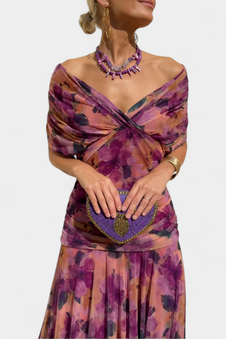 Claire™ | Elegant Long Floral V-Neck Flow Dress
