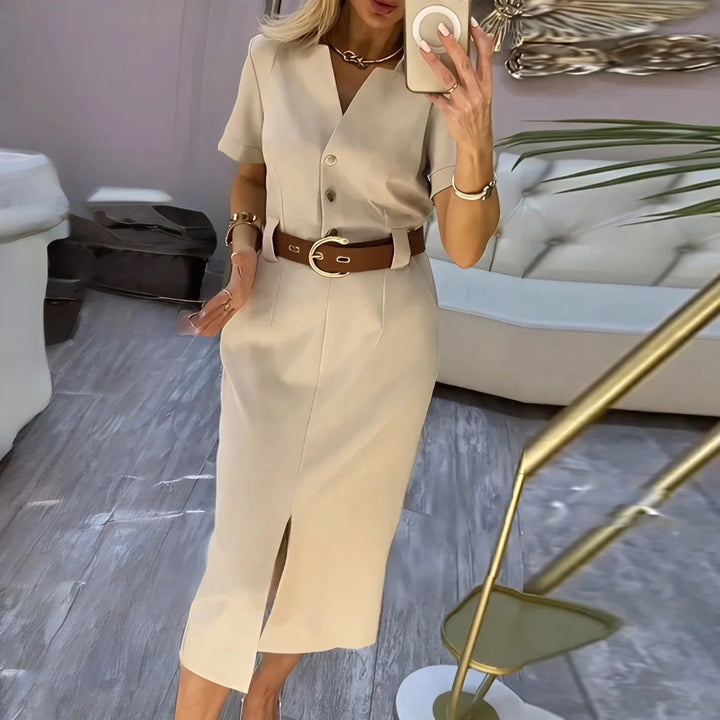 Gloria™ Midi Shirt Dress with an Elegant Front Slit