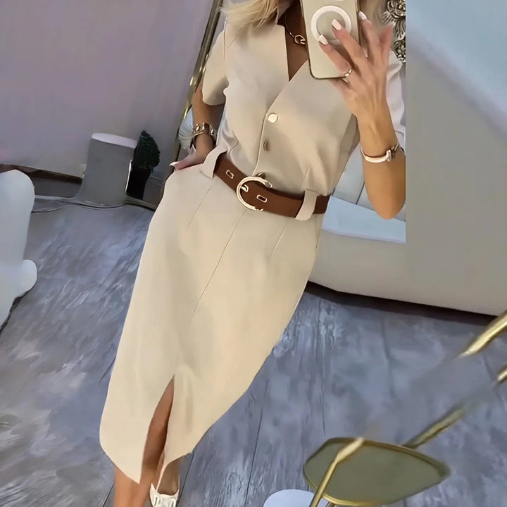 Gloria™ Midi Shirt Dress with an Elegant Front Slit