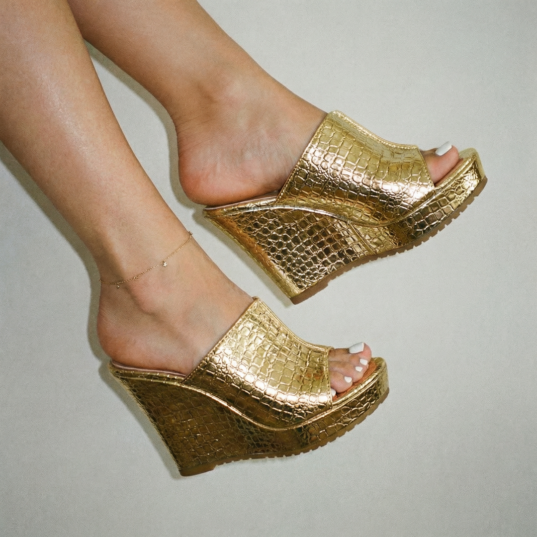 Elara™ | Luxe Shine Wedge Sandals