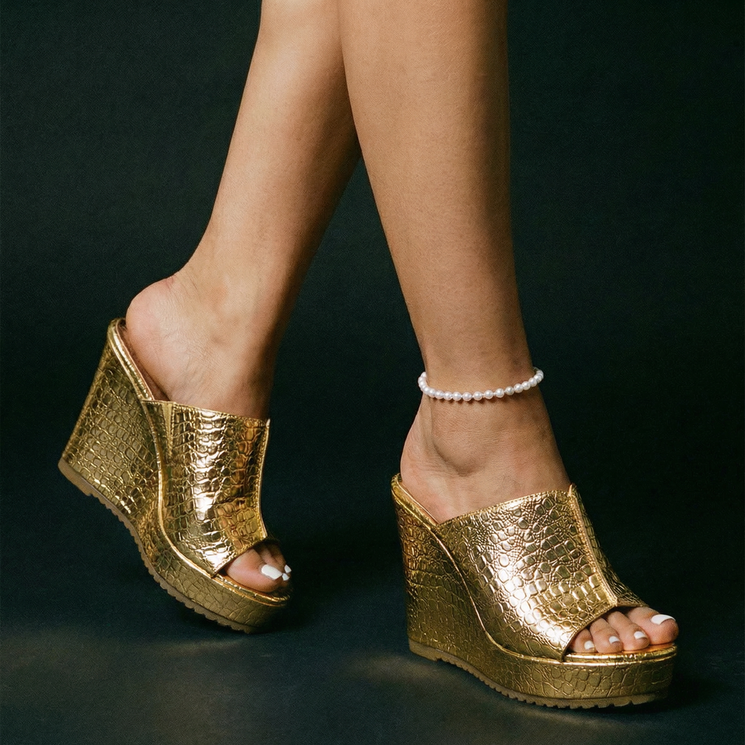 Elara™ | Luxe Shine Wedge Sandals