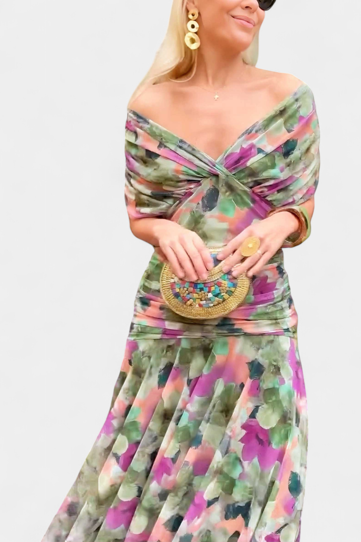 Claire™ | Elegant Long Floral V-Neck Flow Dress