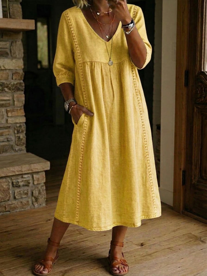 Lilian™ Lace-Trim Linen Midi
