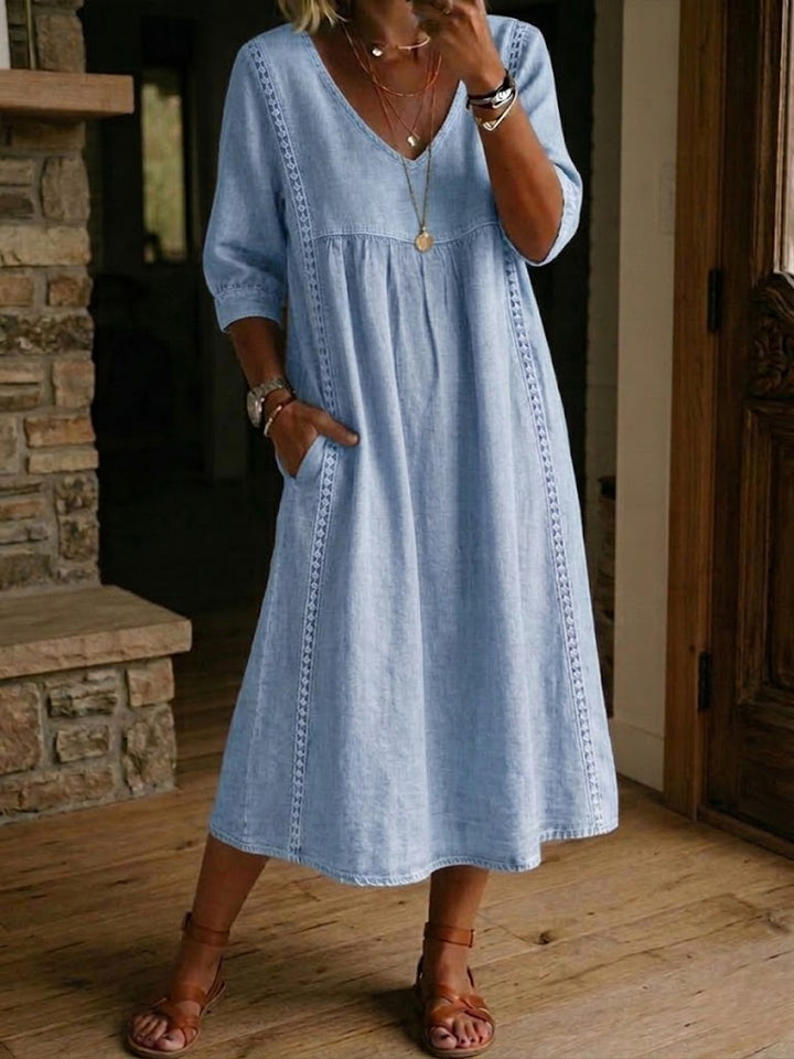 Lilian™ Lace-Trim Linen Midi
