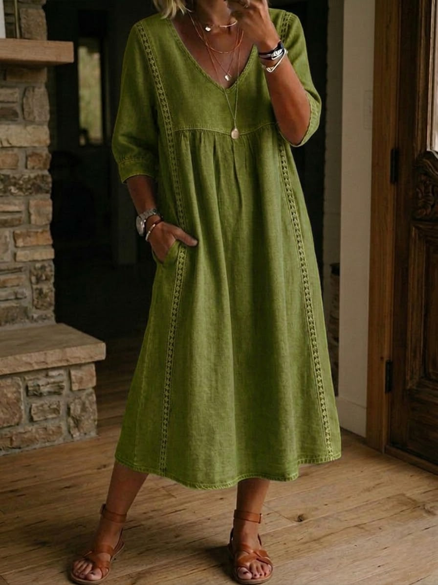 Lilian™ Lace-Trim Linen Midi