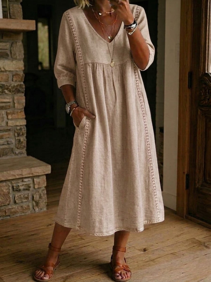 Lilian™ Lace-Trim Linen Midi