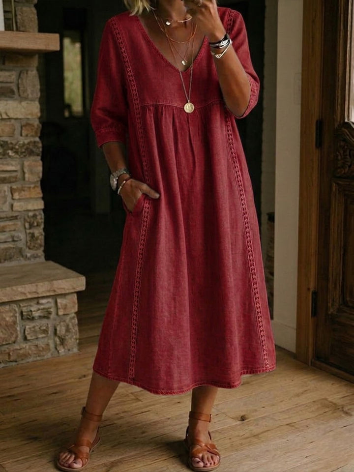Lilian™ Lace-Trim Linen Midi