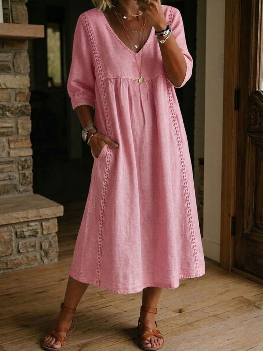Lilian™ Lace-Trim Linen Midi