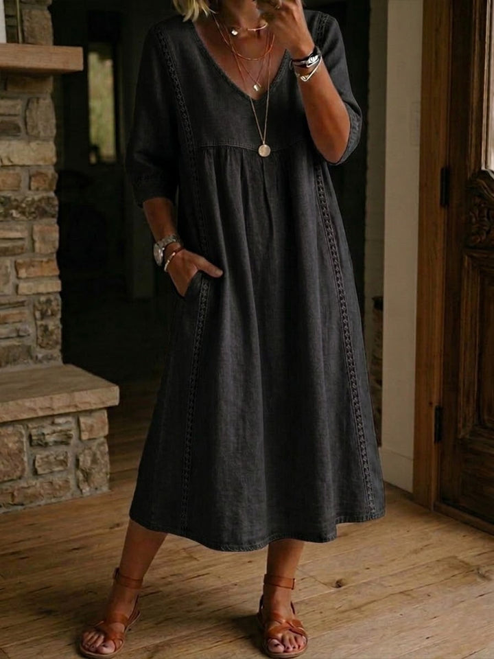 Lilian™ Lace-Trim Linen Midi